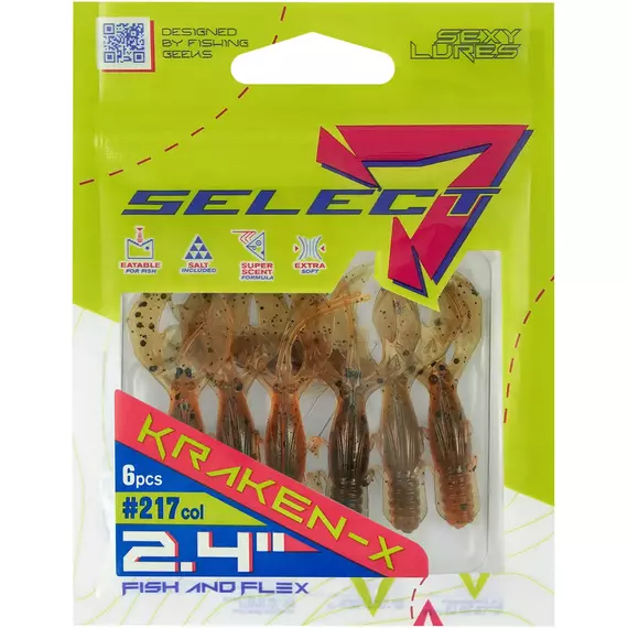 Силікон Select Kraken-X SE 2.4" #217 (6шт/уп), Довжина силікону: 2.4" (6.1 см), Колір силікону: 217, фото , изображение 2